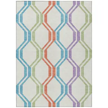 10' X 14' Pearl Blue And Purple Geometric Washable Indoor Outdoor Area Rug
