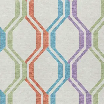 10' X 14' Pearl Blue And Purple Geometric Washable Indoor Outdoor Area Rug