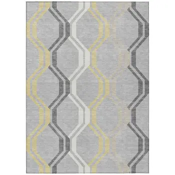3' X 5' Silver Beige And Charcoal Geometric Washable Indoor Outdoor Area Rug