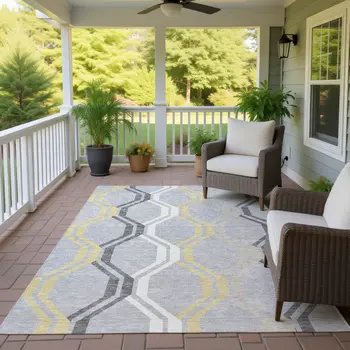 3' X 5' Silver Beige And Charcoal Geometric Washable Indoor Outdoor Area Rug