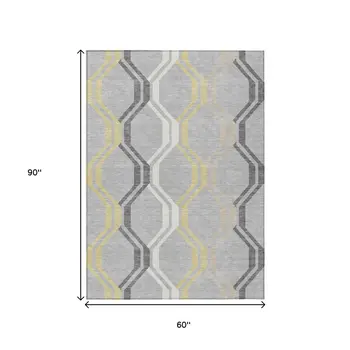 5' X 8' Silver Beige And Charcoal Geometric Washable Indoor Outdoor Area Rug