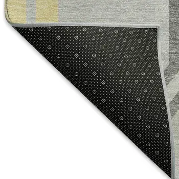 9' X 12' Silver Beige And Charcoal Geometric Washable Indoor Outdoor Area Rug