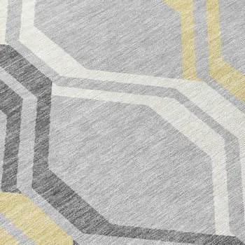 9' X 12' Silver Beige And Charcoal Geometric Washable Indoor Outdoor Area Rug