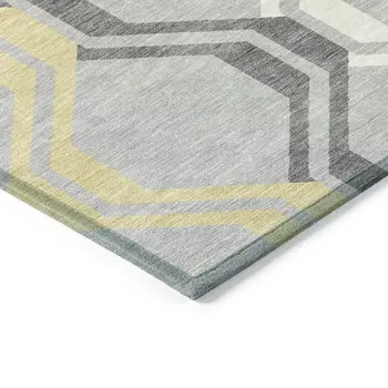 10' X 14' Silver Beige And Charcoal Geometric Washable Indoor Outdoor Area Rug