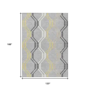 10' X 14' Silver Beige And Charcoal Geometric Washable Indoor Outdoor Area Rug