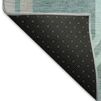 8' X 10' Teal Blue Gray And Ivory Geometric Washable Indoor Outdoor Area Rug