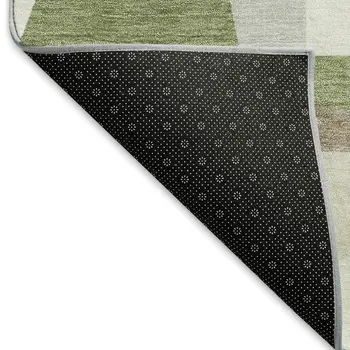 8' Artichoke Green Ivory And Taupe Round Geometric Washable Indoor Outdoor Area Rug