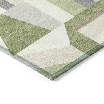 8' Artichoke Green Ivory And Taupe Round Geometric Washable Indoor Outdoor Area Rug