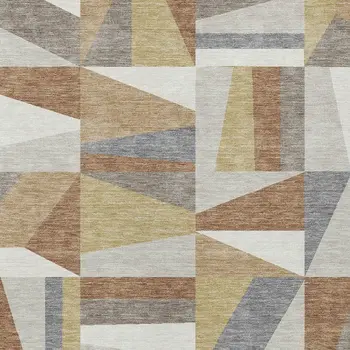 3' X 5' Beige Rust And Taupe Geometric Washable Indoor Outdoor Area Rug