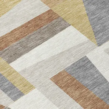 8' Beige Rust And Taupe Round Geometric Washable Indoor Outdoor Area Rug