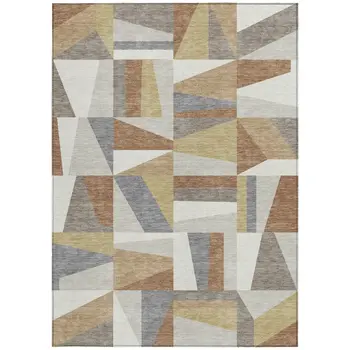 8' X 10' Beige Rust And Taupe Geometric Washable Indoor Outdoor Area Rug