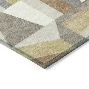 8' X 10' Beige Rust And Taupe Geometric Washable Indoor Outdoor Area Rug