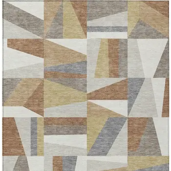 8' X 10' Beige Rust And Taupe Geometric Washable Indoor Outdoor Area Rug