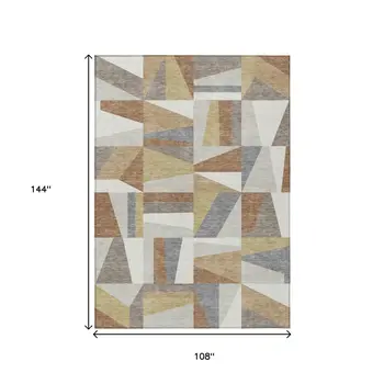 9' X 12' Beige Rust And Taupe Geometric Washable Indoor Outdoor Area Rug