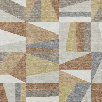 10' X 14' Beige Rust And Taupe Geometric Washable Indoor Outdoor Area Rug