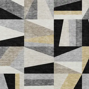 5' X 8' Black Wheat And Ivory Geometric Washable Indoor Outdoor Area Rug