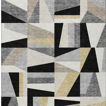 8' X 10' Black Wheat And Ivory Geometric Washable Indoor Outdoor Area Rug