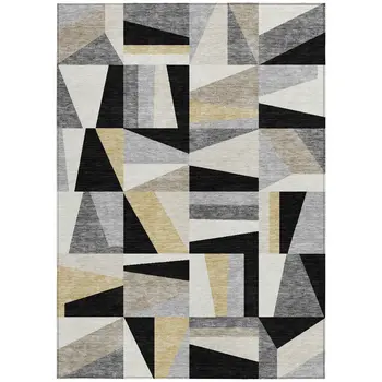 10' X 14' Black Wheat And Ivory Geometric Washable Indoor Outdoor Area Rug