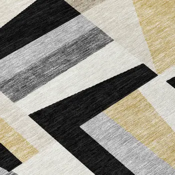 10' X 14' Black Wheat And Ivory Geometric Washable Indoor Outdoor Area Rug