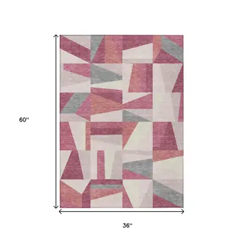 3' X 5' Blush Pewter And Ivory Geometric Washable Indoor Outdoor Area Rug