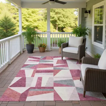 5' X 8' Blush Pewter And Ivory Geometric Washable Indoor Outdoor Area Rug