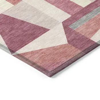 8' Blush Pewter And Ivory Round Geometric Washable Indoor Outdoor Area Rug