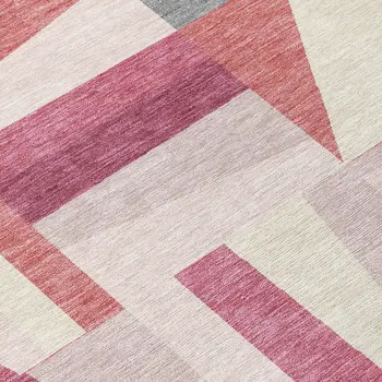 8' Blush Pewter And Ivory Round Geometric Washable Indoor Outdoor Area Rug