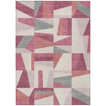 8' X 10' Blush Pewter And Ivory Geometric Washable Indoor Outdoor Area Rug