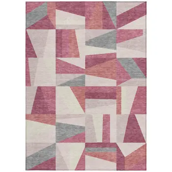 10' X 14' Blush Pewter And Ivory Geometric Washable Indoor Outdoor Area Rug