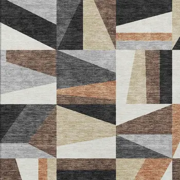 3' X 5' Gray Brown And White Geometric Washable Indoor Outdoor Area Rug