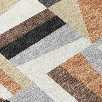 8' Gray Brown And White Round Geometric Washable Indoor Outdoor Area Rug