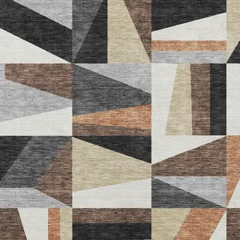 8' X 10' Gray Brown And White Geometric Washable Indoor Outdoor Area Rug