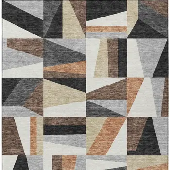 10' X 14' Gray Brown And White Geometric Washable Indoor Outdoor Area Rug
