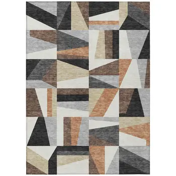 10' X 14' Gray Brown And White Geometric Washable Indoor Outdoor Area Rug