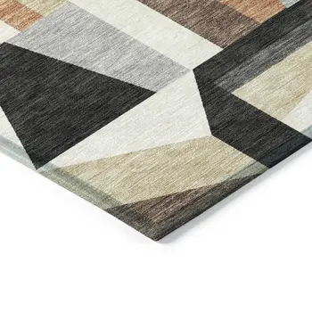 10' X 14' Gray Brown And White Geometric Washable Indoor Outdoor Area Rug