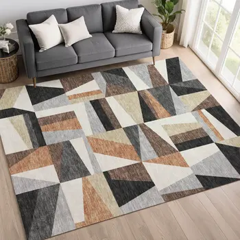 10' X 14' Gray Brown And White Geometric Washable Indoor Outdoor Area Rug