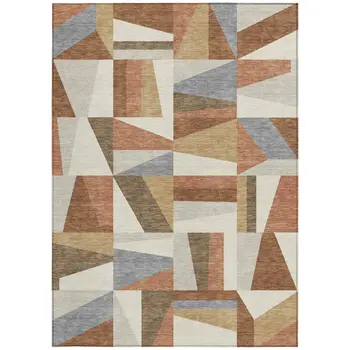 3' X 5' Chili Red Beige And Gray Geometric Washable Indoor Outdoor Area Rug