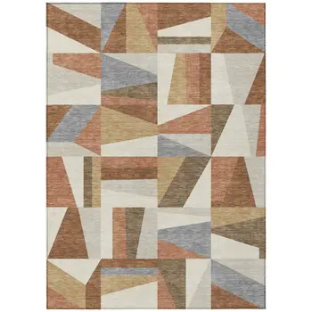 3' X 5' Chili Red Beige And Gray Geometric Washable Indoor Outdoor Area Rug