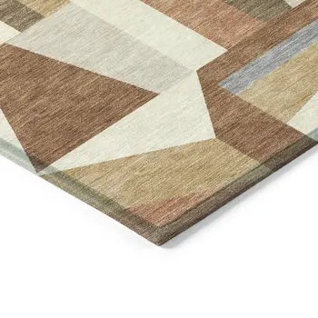 3' X 5' Chili Red Beige And Gray Geometric Washable Indoor Outdoor Area Rug