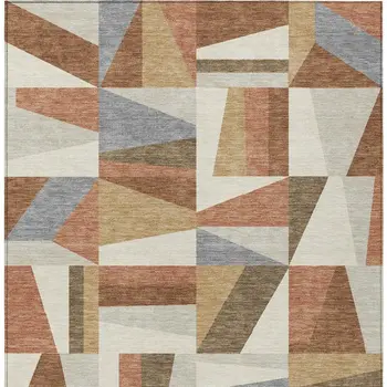 10' X 14' Chili Red Beige And Gray Geometric Washable Indoor Outdoor Area Rug