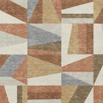 10' X 14' Chili Red Beige And Gray Geometric Washable Indoor Outdoor Area Rug
