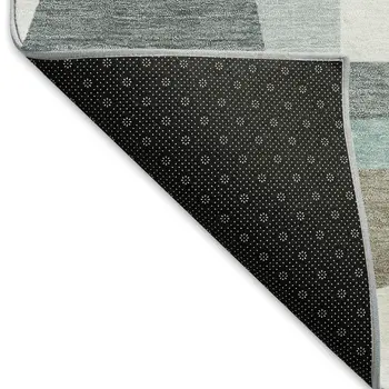 8' Teal Blue Ivory And Gray Round Geometric Washable Indoor Outdoor Area Rug