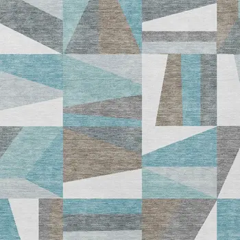 10' X 14' Teal Blue Ivory And Gray Geometric Washable Indoor Outdoor Area Rug