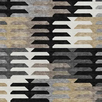 3' X 5' Black White And Wheat Geometric Washable Indoor Outdoor Area Rug