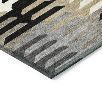 8' X 10' Black White And Wheat Geometric Washable Indoor Outdoor Area Rug