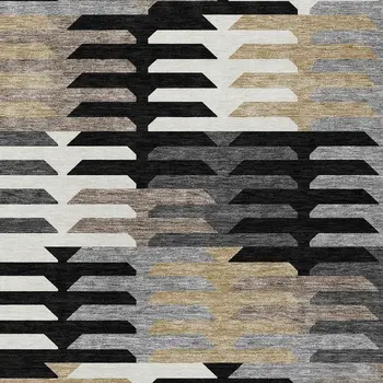 8' X 10' Black White And Wheat Geometric Washable Indoor Outdoor Area Rug