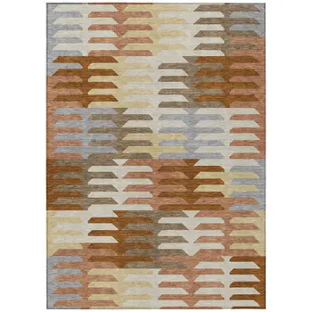 3' X 5' Copper Wheat And Beige Geometric Washable Indoor Outdoor Area Rug