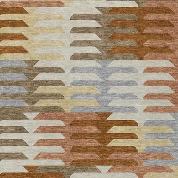3' X 5' Copper Wheat And Beige Geometric Washable Indoor Outdoor Area Rug