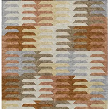 5' X 8' Copper Wheat And Beige Geometric Washable Indoor Outdoor Area Rug