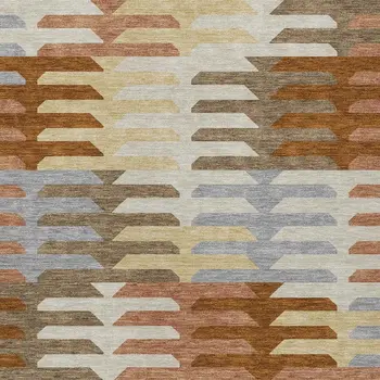 5' X 8' Copper Wheat And Beige Geometric Washable Indoor Outdoor Area Rug